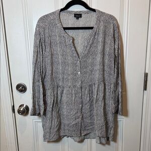 Catherines Black and White Textured Blouse